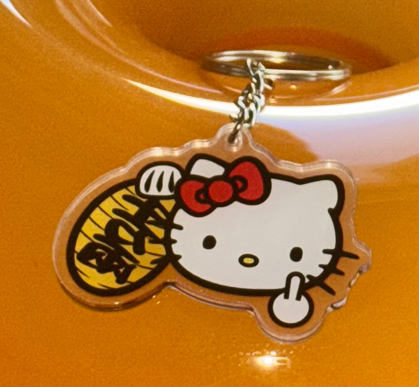 Hello Kitty Middle Finger Fortune Cat Keychain Acrylic Sanrio